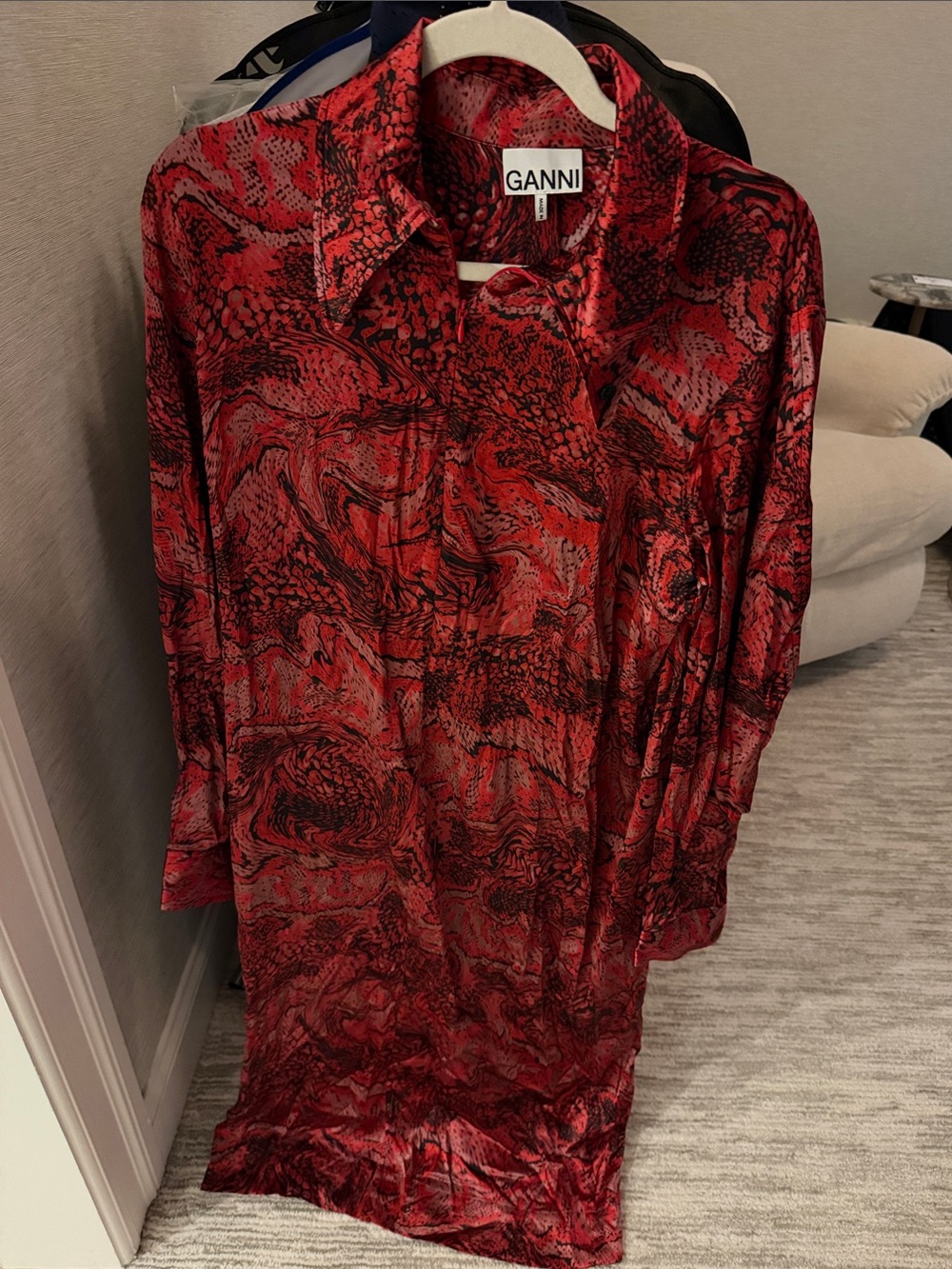 Ganni Red and Black Printed Button-Down Shirt